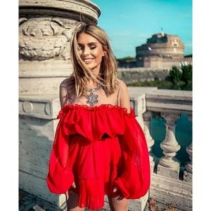 *SOLD* Giambattista Valli X H&M Short Cold Shoulder Dress Red Size 2